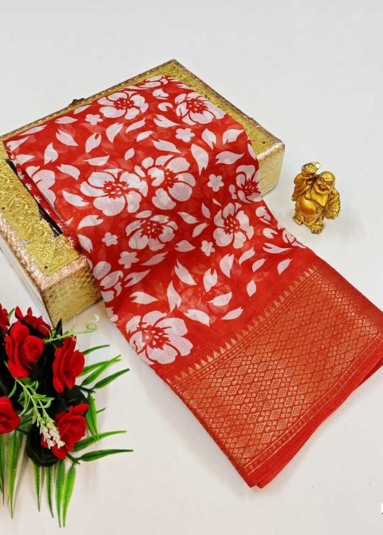 Dailywear cotton sarees premium look lightweight comfortable wear - RED (2)