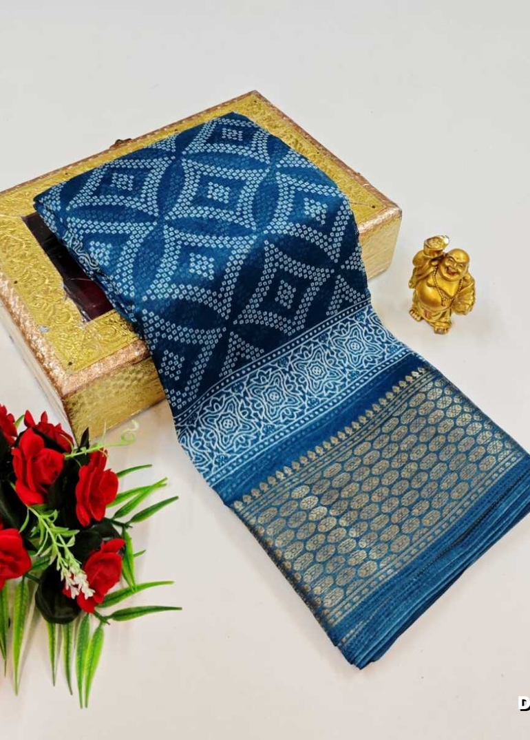 Dailywear cotton sarees premium look lightweight comfortable wear - PEACKOK BLUE