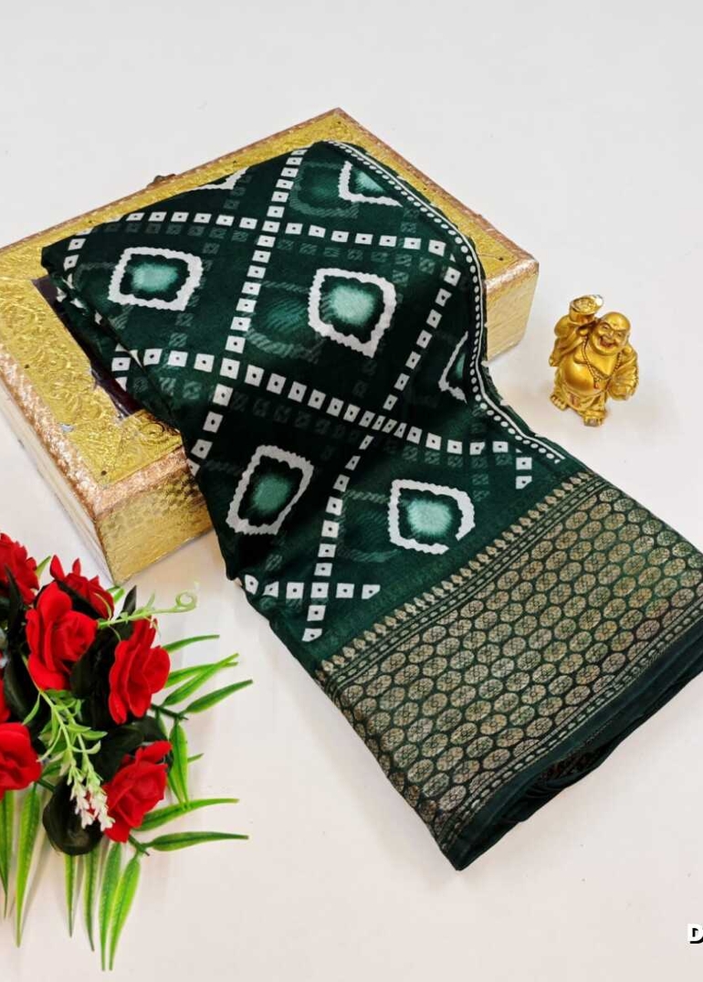 Dailywear cotton sarees premium look lightweight comfortable wear - BOTTLE GREEN (3)