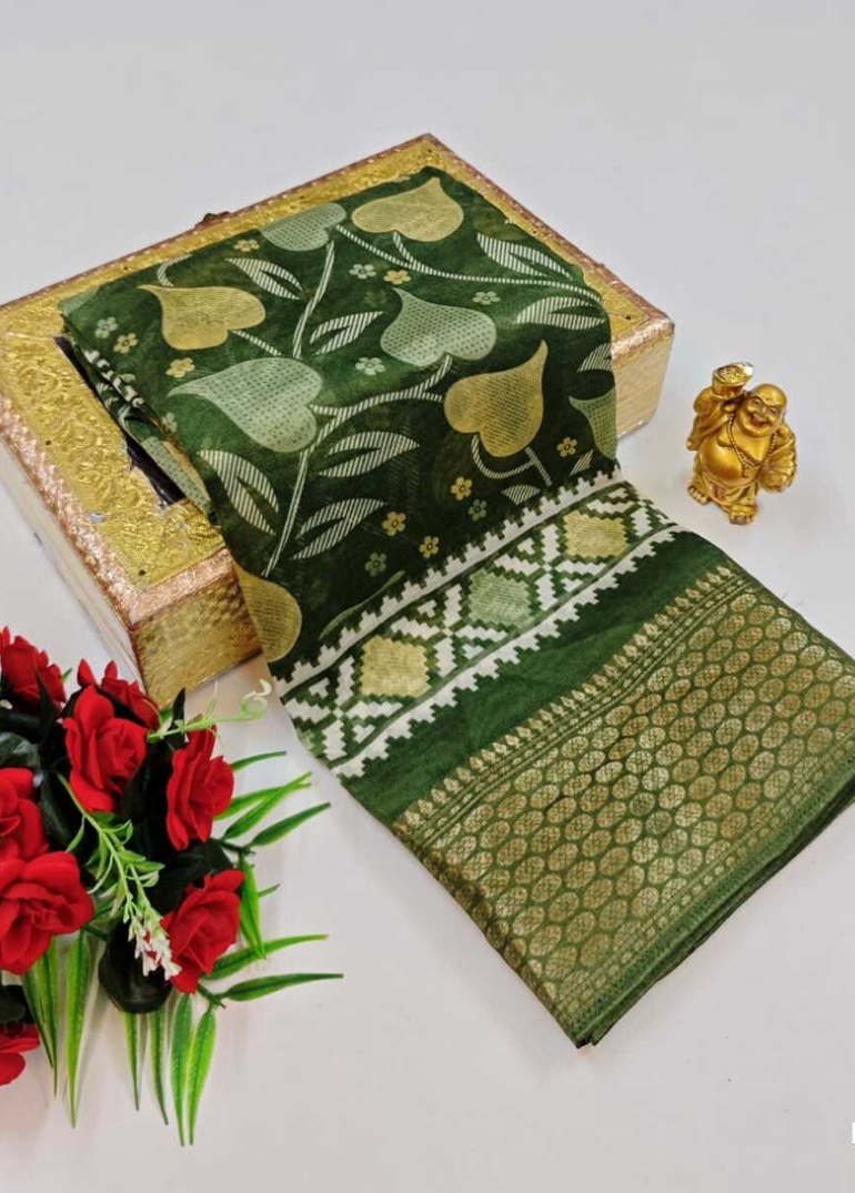 Dailywear cotton sarees premium look lightweight comfortable wear - OLIVE GREEN (2)