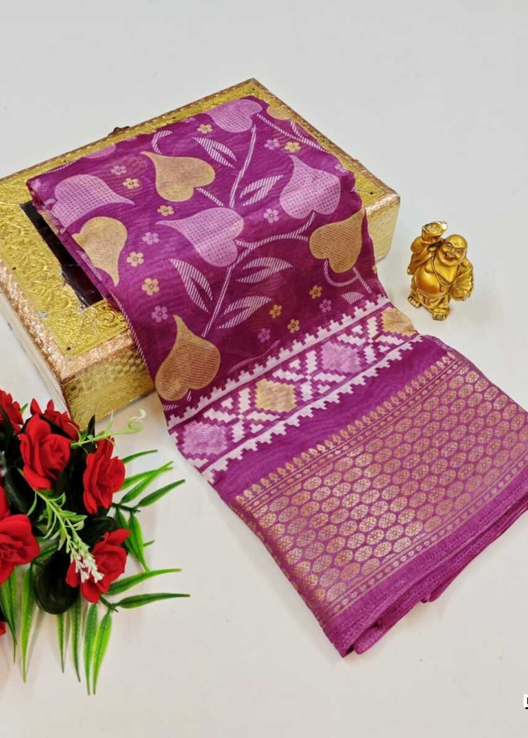 Dailywear cotton sarees premium look lightweight comfortable wear - MAUVE COLOUR (1)