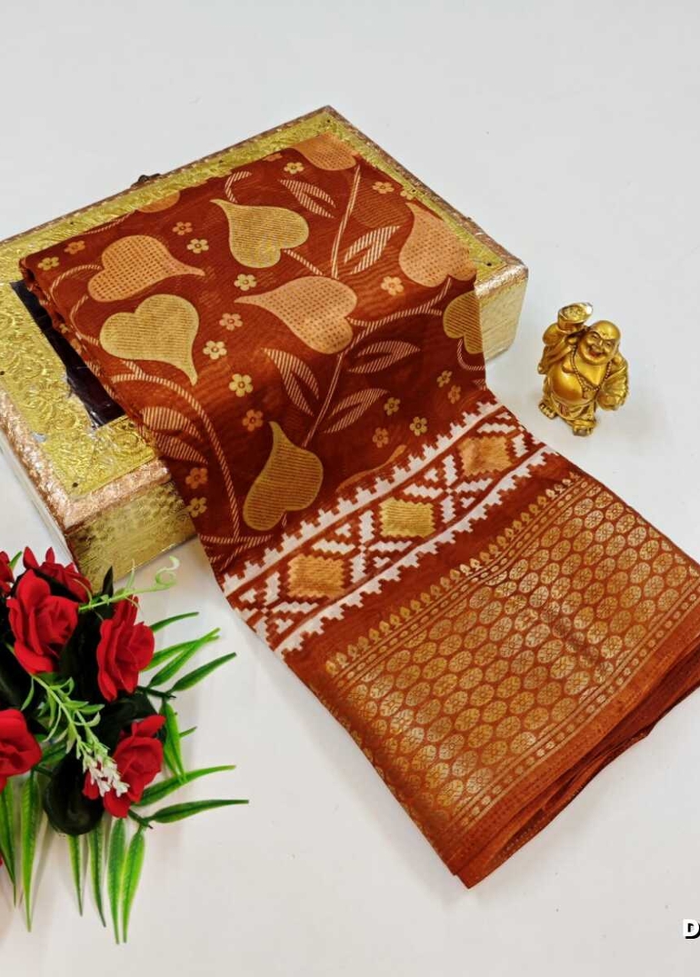 Dailywear cotton sarees premium look lightweight comfortable wear - BROWN COLOUR (1)