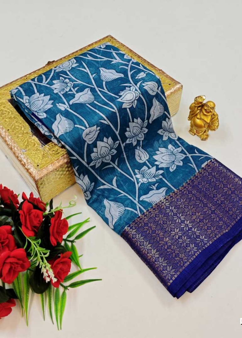 Dailywear cotton sarees premium look lightweight comfortable wear - BLUE SHADE (3)
