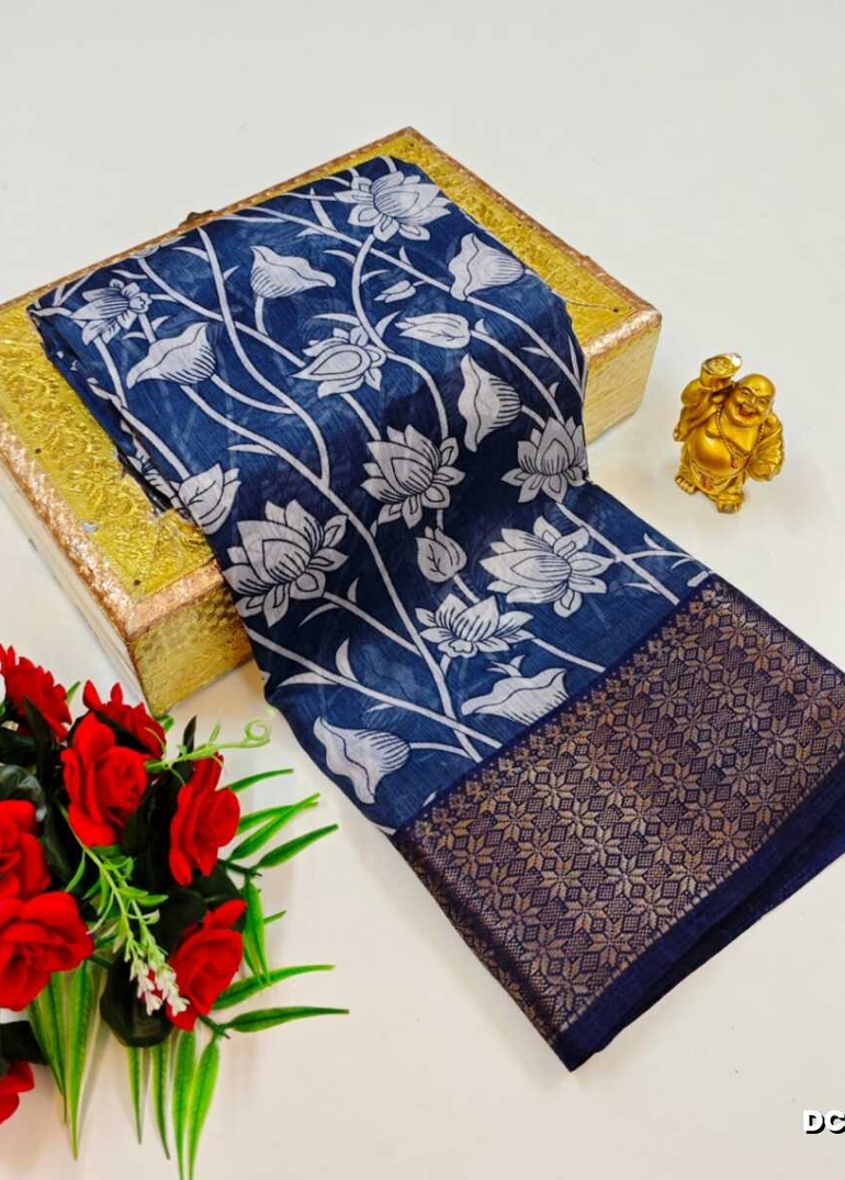 Dailywear cotton sarees premium look lightweight comfortable wear - LIGHT BLUE