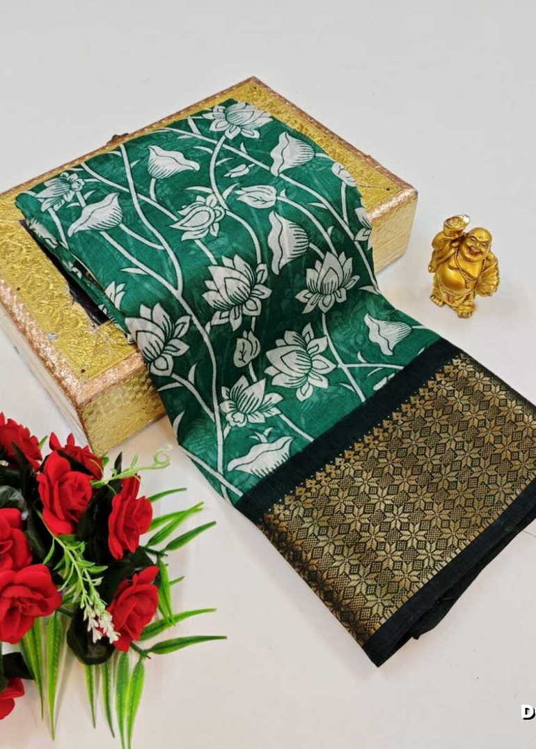 Dailywear cotton sarees premium look lightweight comfortable wear - EMERALD COLOUR (1)