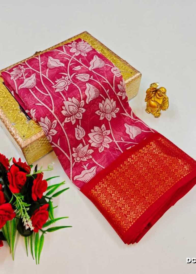 Dailywear cotton sarees premium look lightweight comfortable wear - DARK PINK (4)