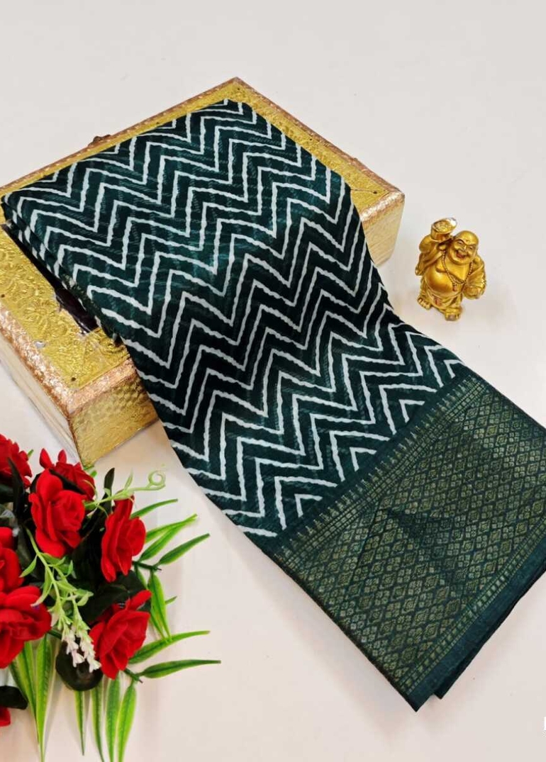 Dailywear cotton sarees premium look lightweight comfortable wear - BOTTLE GREEN (4)