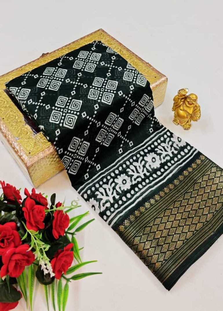 Dailywear cotton sarees premium look lightweight comfortable wear - BOTTLE GREEN (5)