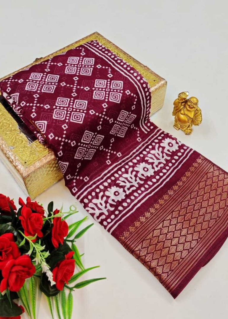Dailywear cotton sarees premium look lightweight comfortable wear - WINE COLOUR (4)
