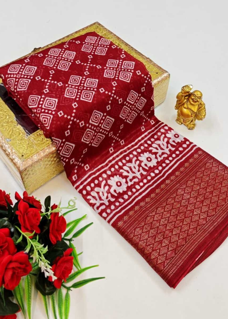 Dailywear cotton sarees premium look lightweight comfortable wear - MAROON COLOR (4)