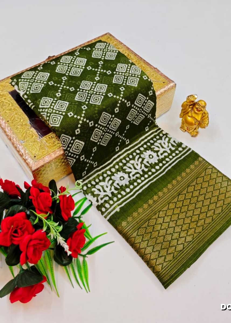 Dailywear cotton sarees premium look lightweight comfortable wear - MEHENDHI GREEN (7)
