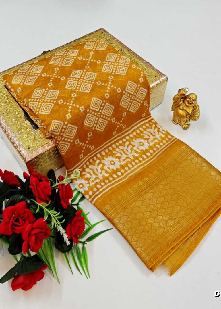 Dailywear cotton sarees premium look lightweight comfortable wear - YELLOW COLOR (4)