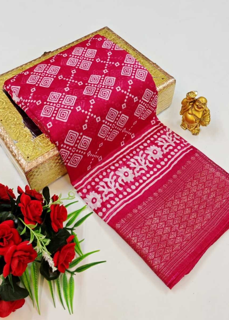 Dailywear cotton sarees premium look lightweight comfortable wear - DARK PINK (5)