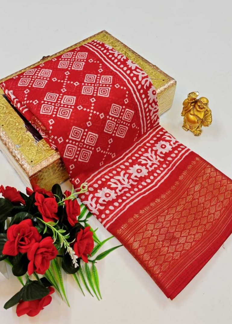 Dailywear cotton sarees premium look lightweight comfortable wear - RED (5)