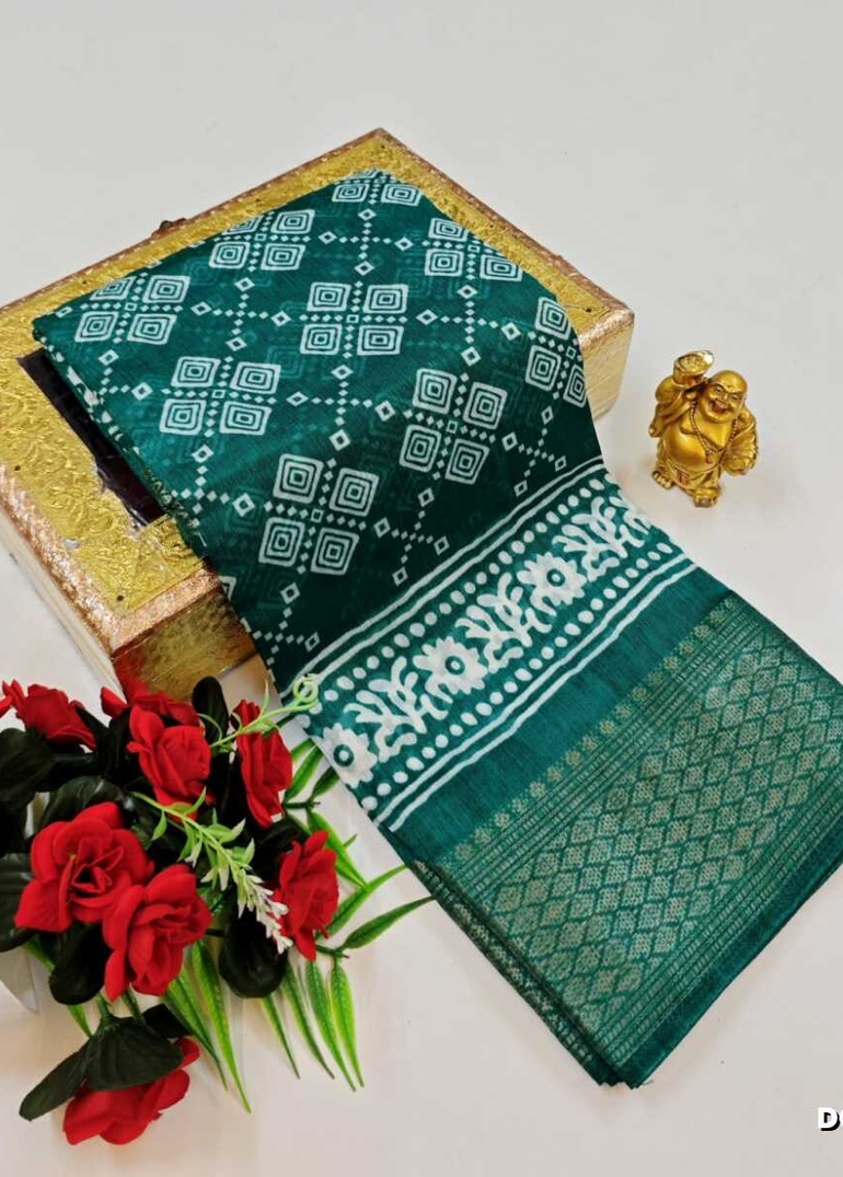 Dailywear cotton sarees premium look lightweight comfortable wear - PEACOCK GREEN (1)