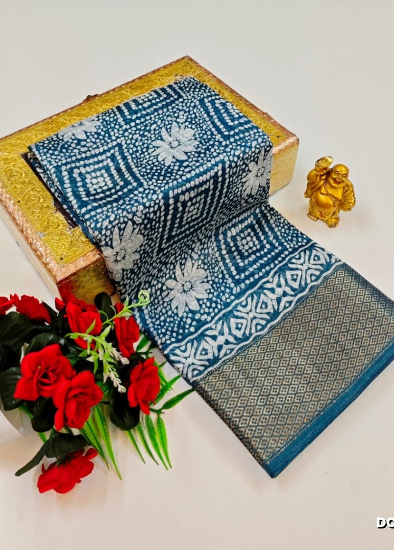 Dailywear cotton sarees premium look lightweight comfortable wear - TEAL COLOUR (2)