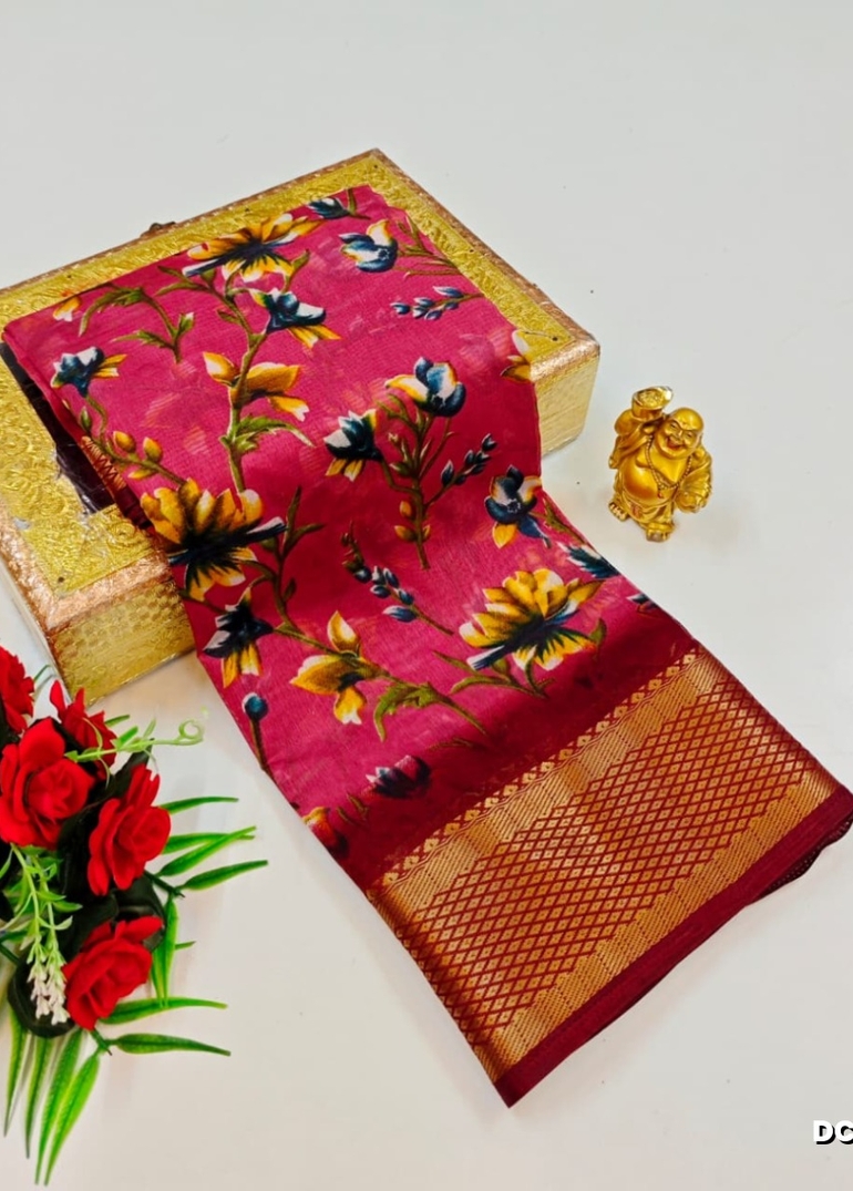 Dailywear cotton sarees premium look lightweight comfortable wear - DARK PINK (6)