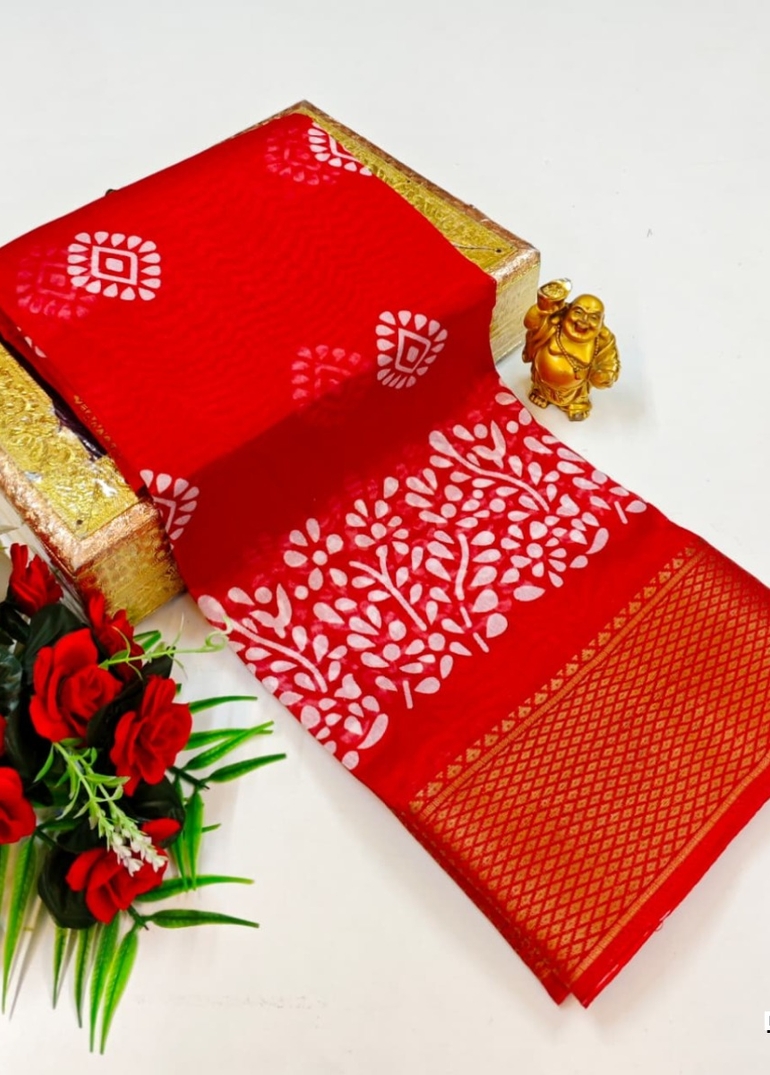 Dailywear cotton sarees premium look lightweight comfortable wear - RED (6)