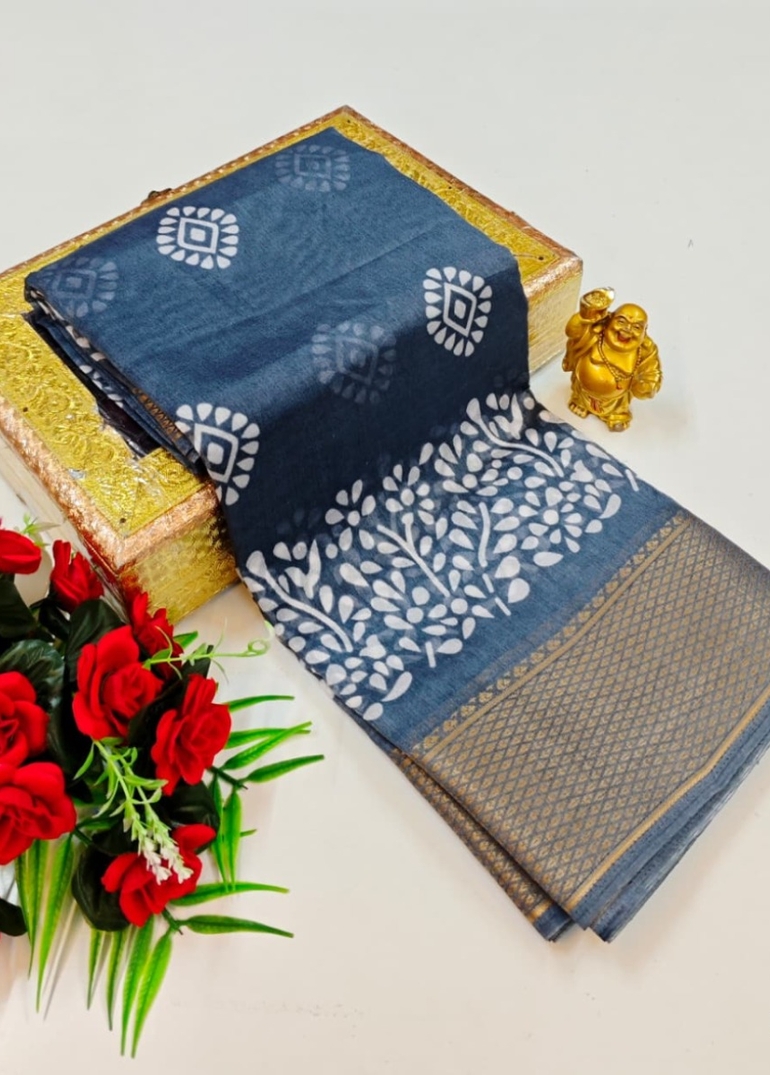 Dailywear cotton sarees premium look lightweight comfortable wear - SLATE COLOUR (3)