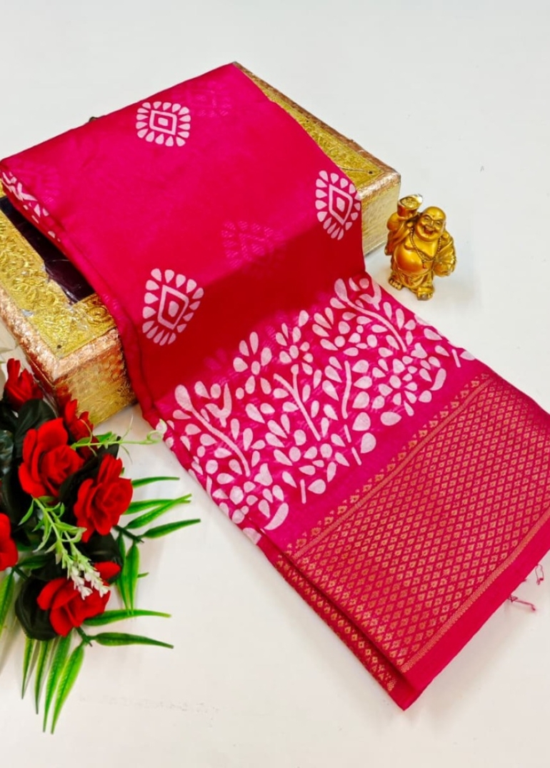 Dailywear cotton sarees premium look lightweight comfortable wear - DARK PINK (7)