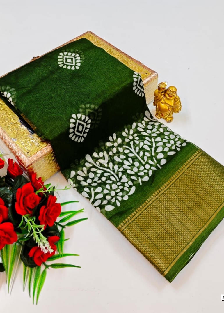 Dailywear cotton sarees premium look lightweight comfortable wear - MEHENDHI GREEN (9)