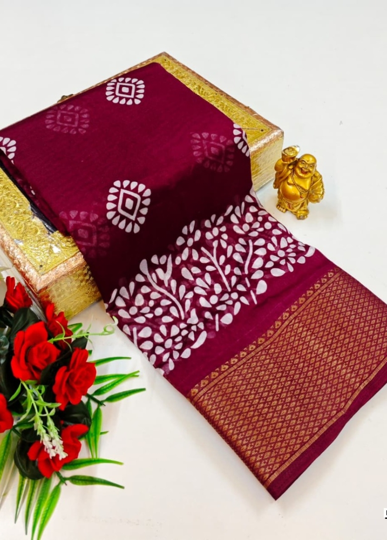 Dailywear cotton sarees premium look lightweight comfortable wear - WINE COLOUR (6)