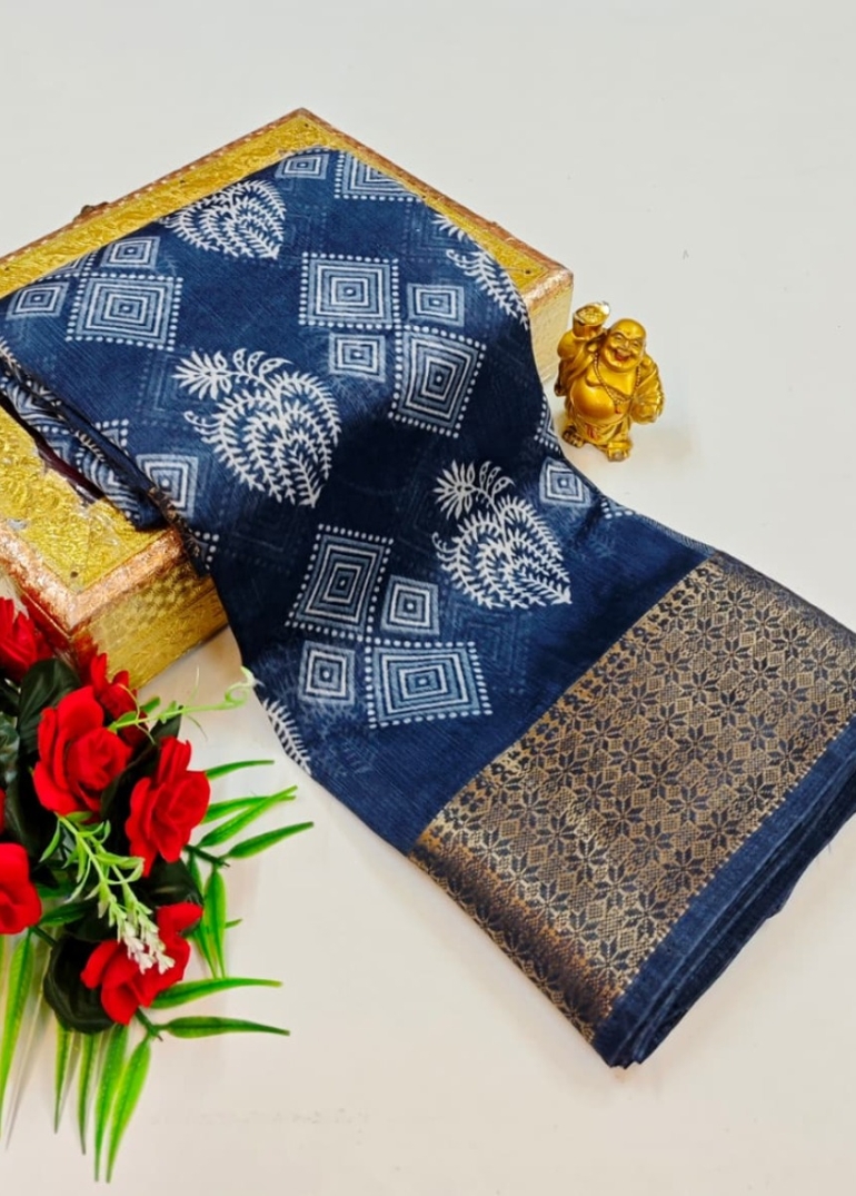 Dailywear cotton sarees premium look lightweight comfortable wear - PEACKOK BLUE (3)