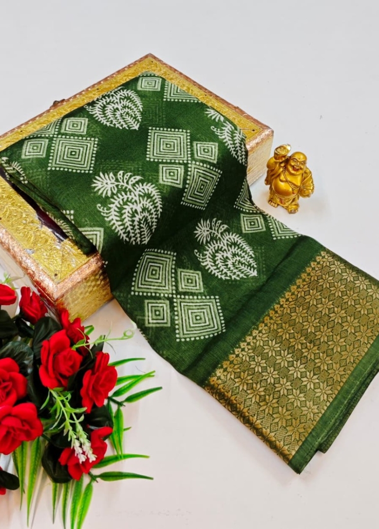 Dailywear cotton sarees premium look lightweight comfortable wear - OLIVE GREEN (4)