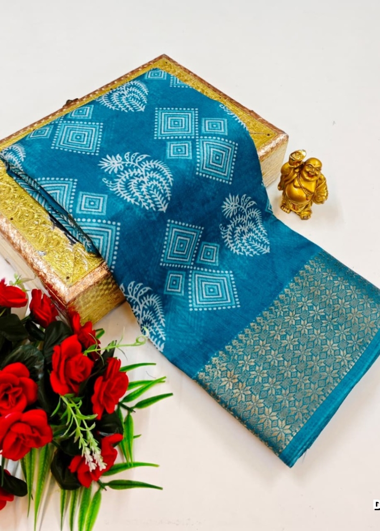 Dailywear cotton sarees premium look lightweight comfortable wear - DARK SKY BLUE (4)