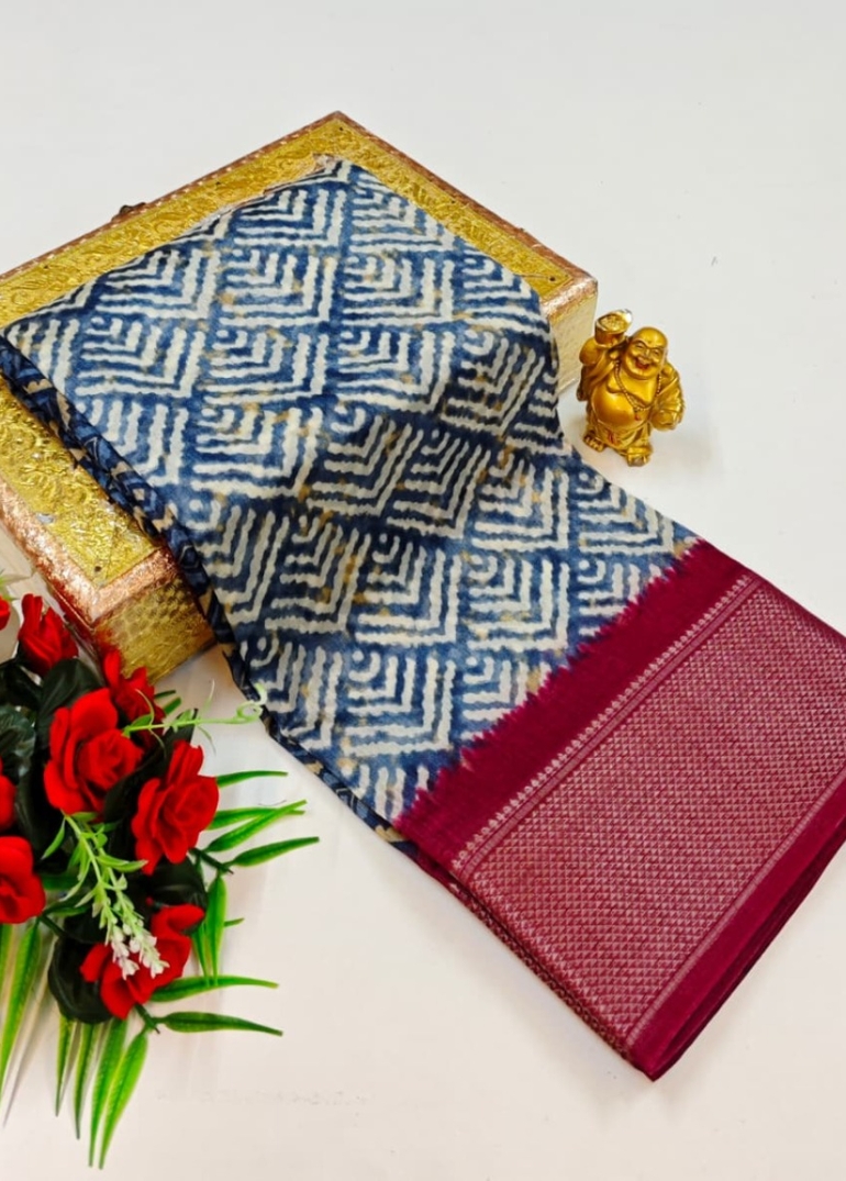 Dailywear cotton sarees premium look lightweight comfortable wear - BLUE SHADE (4)