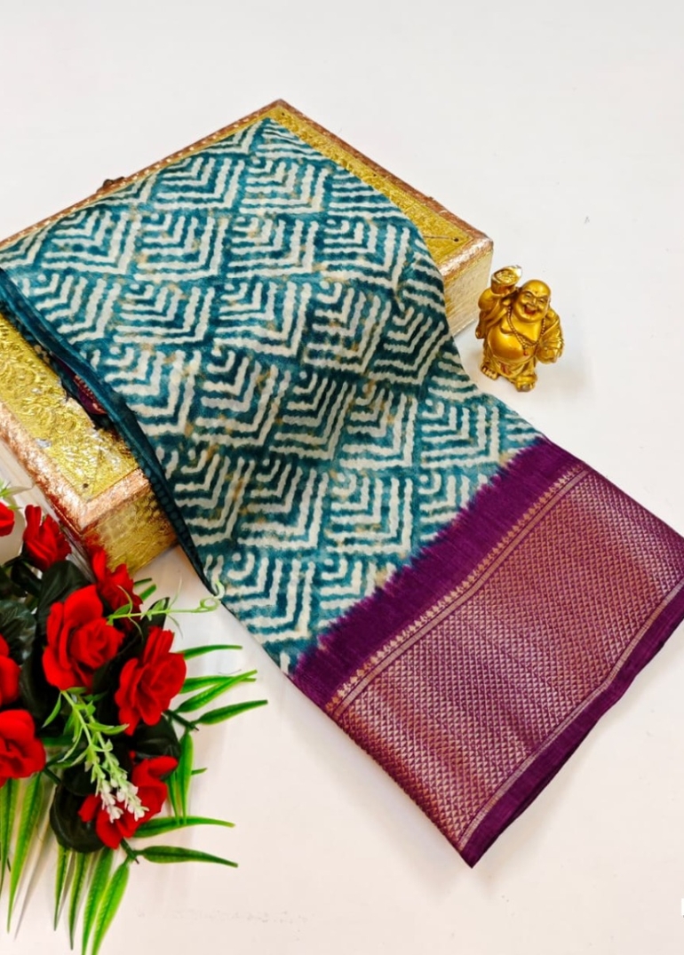 Dailywear cotton sarees premium look lightweight comfortable wear - TEAL COLOUR (3)