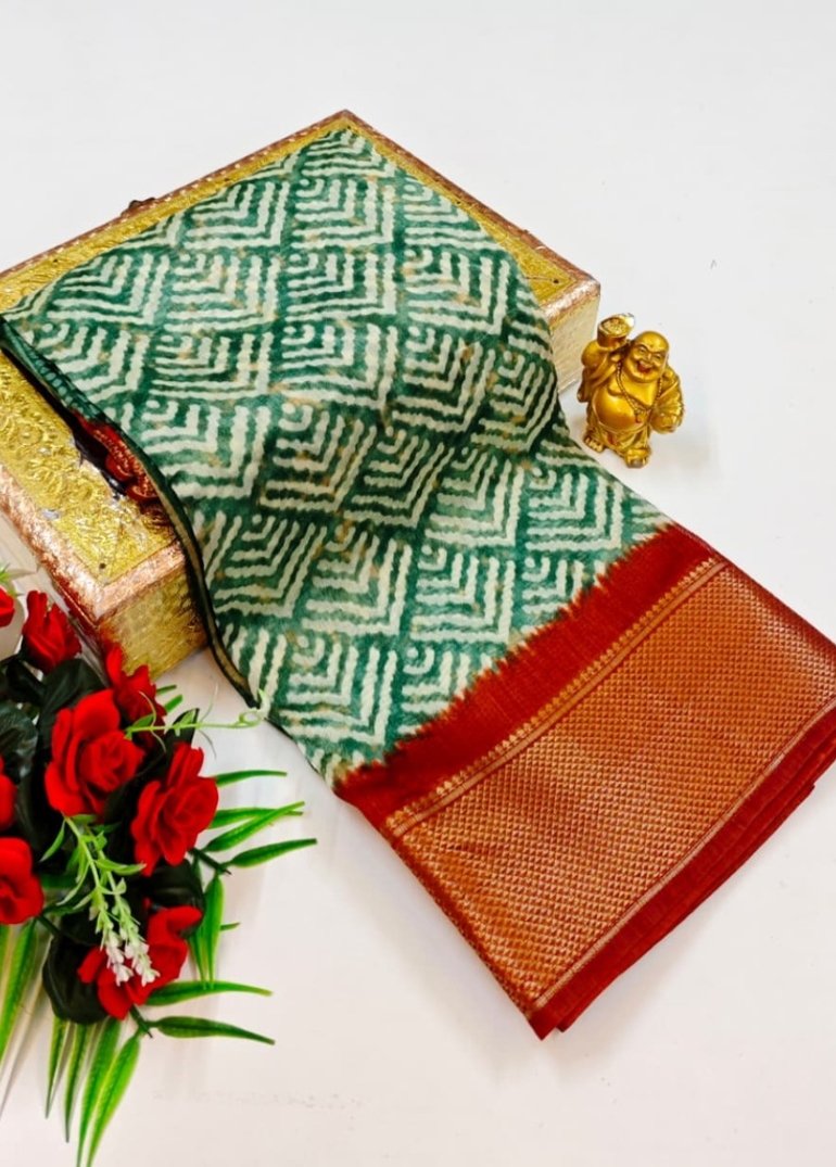 Dailywear cotton sarees premium look lightweight comfortable wear - GREEN COLOUR