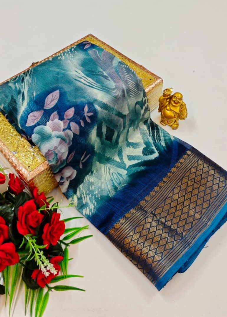 Dailywear cotton sarees premium look lightweight comfortable wear - BLUE SHADE (5)