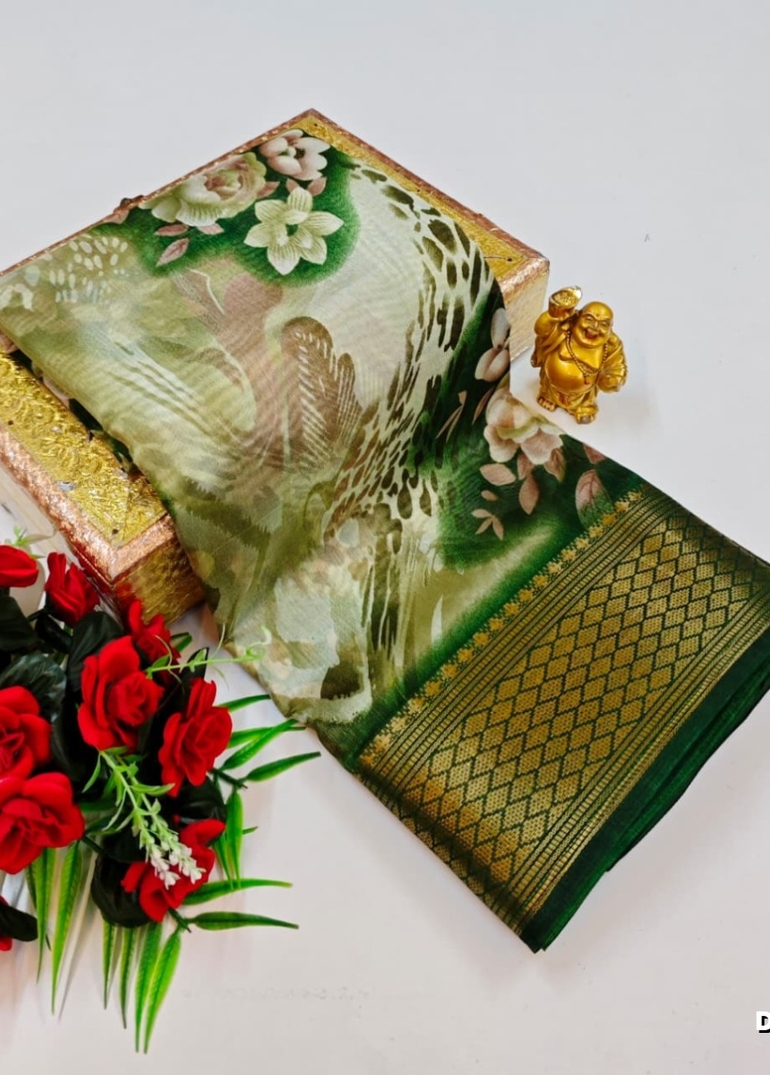 Dailywear cotton sarees premium look lightweight comfortable wear - GREEN COLOUR (1)