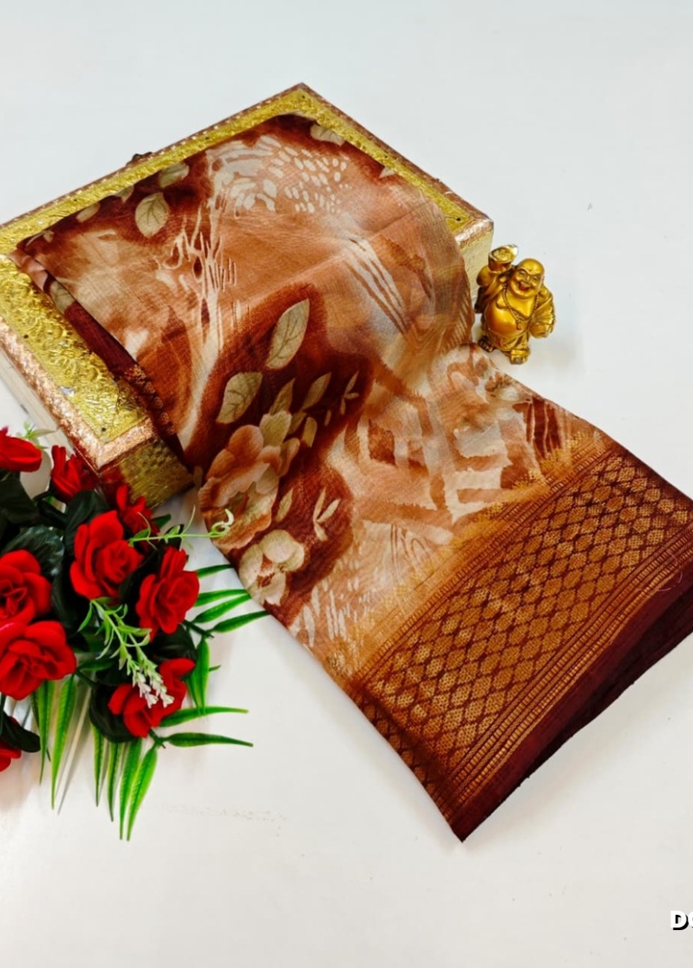 Dailywear cotton sarees premium look lightweight comfortable wear - BROWN COLOUR (3)