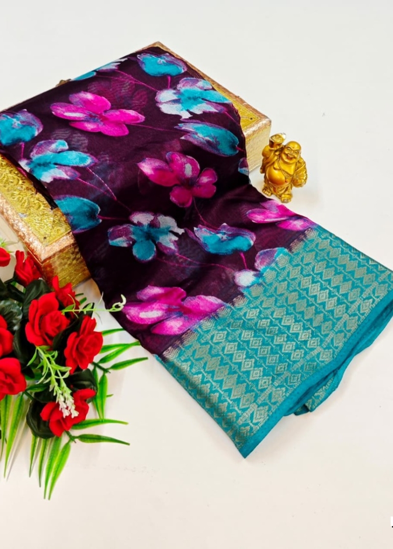 Dailywear cotton sarees premium look lightweight comfortable wear - WINE COLOUR (7)