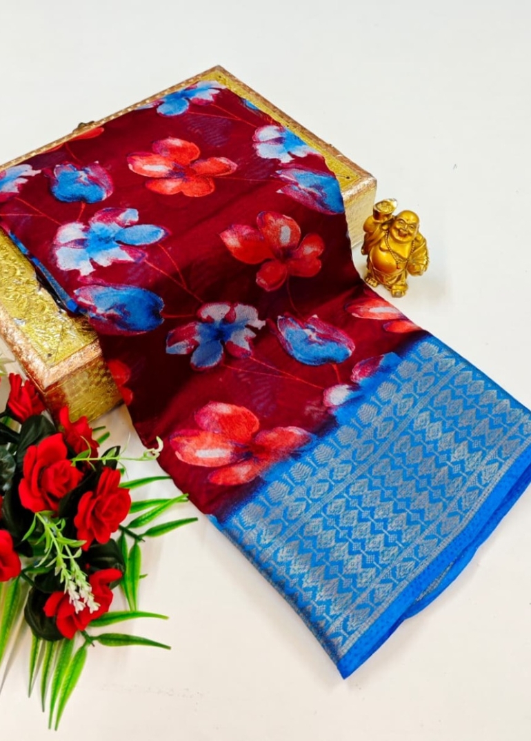 Dailywear cotton sarees premium look lightweight comfortable wear - MAROON COLOR (7)