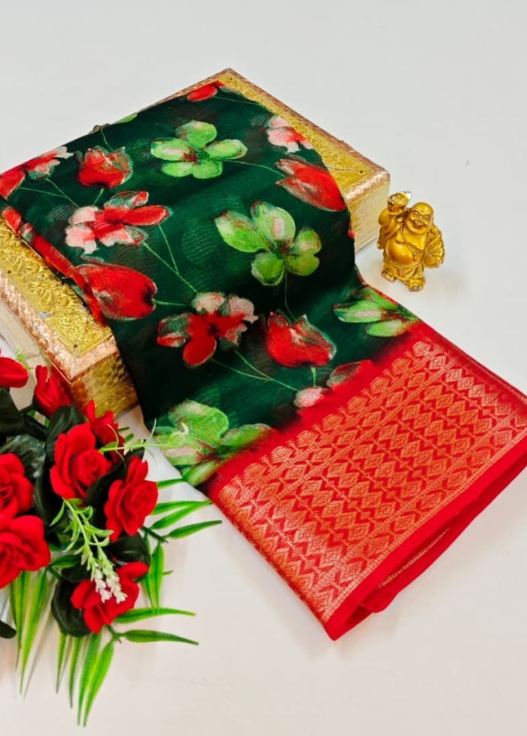 Dailywear cotton sarees premium look lightweight comfortable wear - BOTTLE GREEN (8)