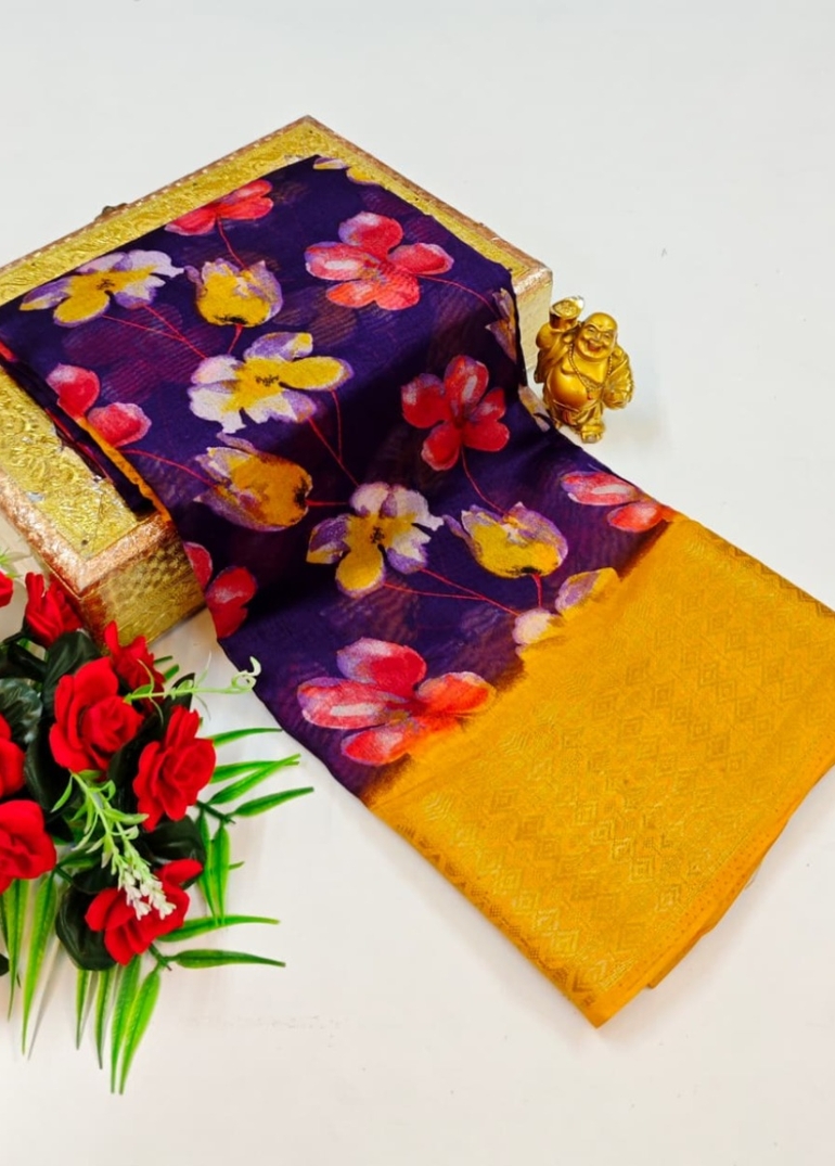Dailywear cotton sarees premium look lightweight comfortable wear - BRINJAL COLOUR (1)