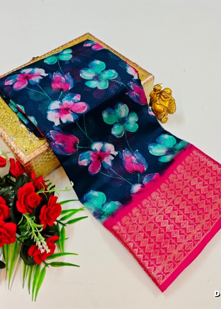 Dailywear cotton sarees premium look lightweight comfortable wear - PEACKOK BLUE (4)