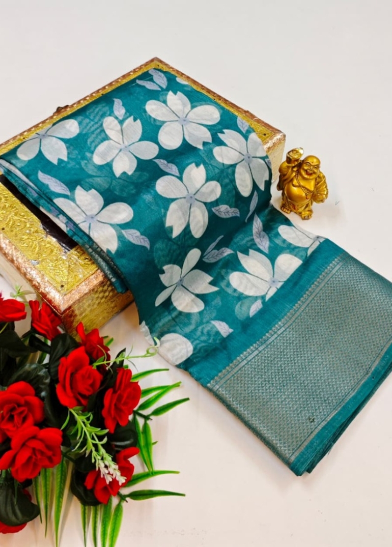 Dailywear cotton sarees premium look lightweight comfortable wear - TEAL COLOUR (4)