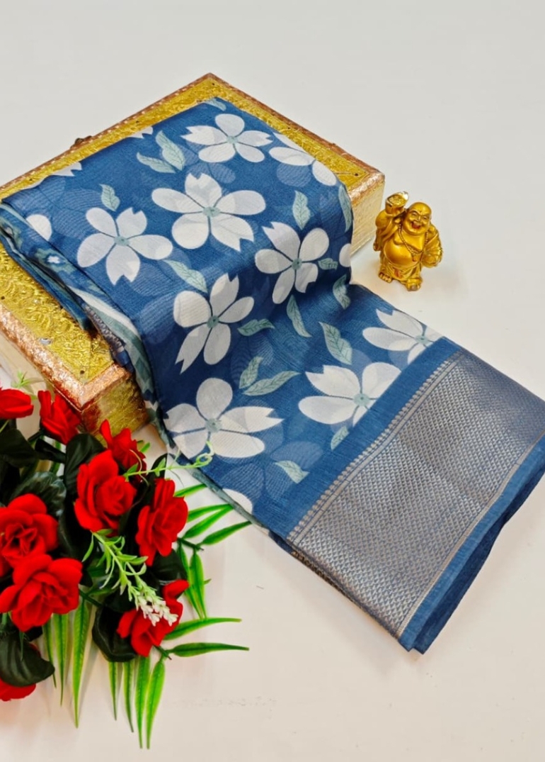 Dailywear cotton sarees premium look lightweight comfortable wear - BLUE SHADE (6)