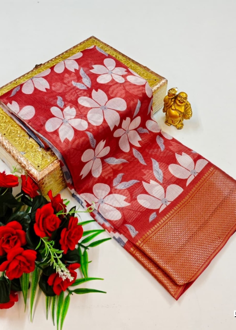 Dailywear cotton sarees premium look lightweight comfortable wear - CORAL COLOUR (2)
