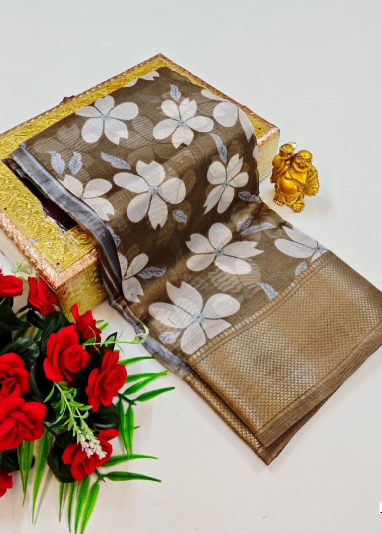 Dailywear cotton sarees premium look lightweight comfortable wear - BROWN (7)