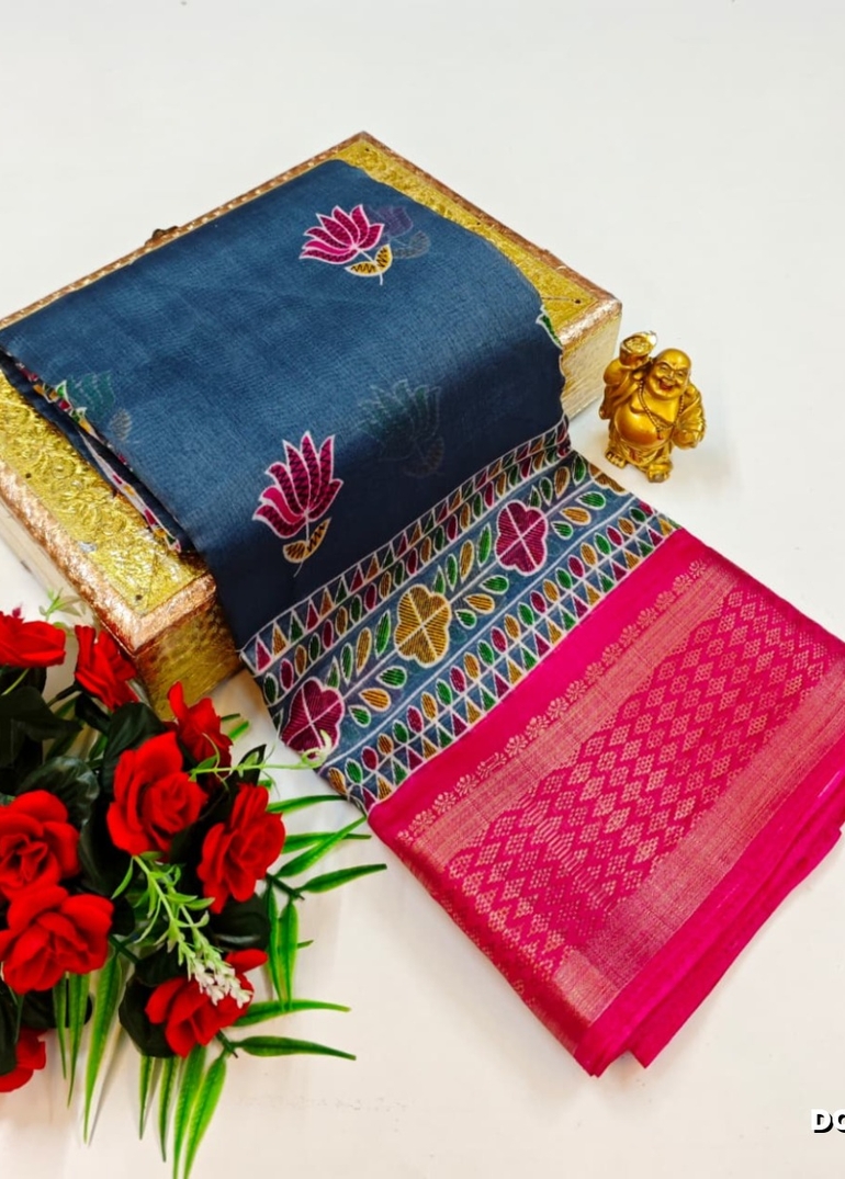 Dailywear cotton sarees premium look lightweight comfortable wear - PEACKOK BLUE (5)