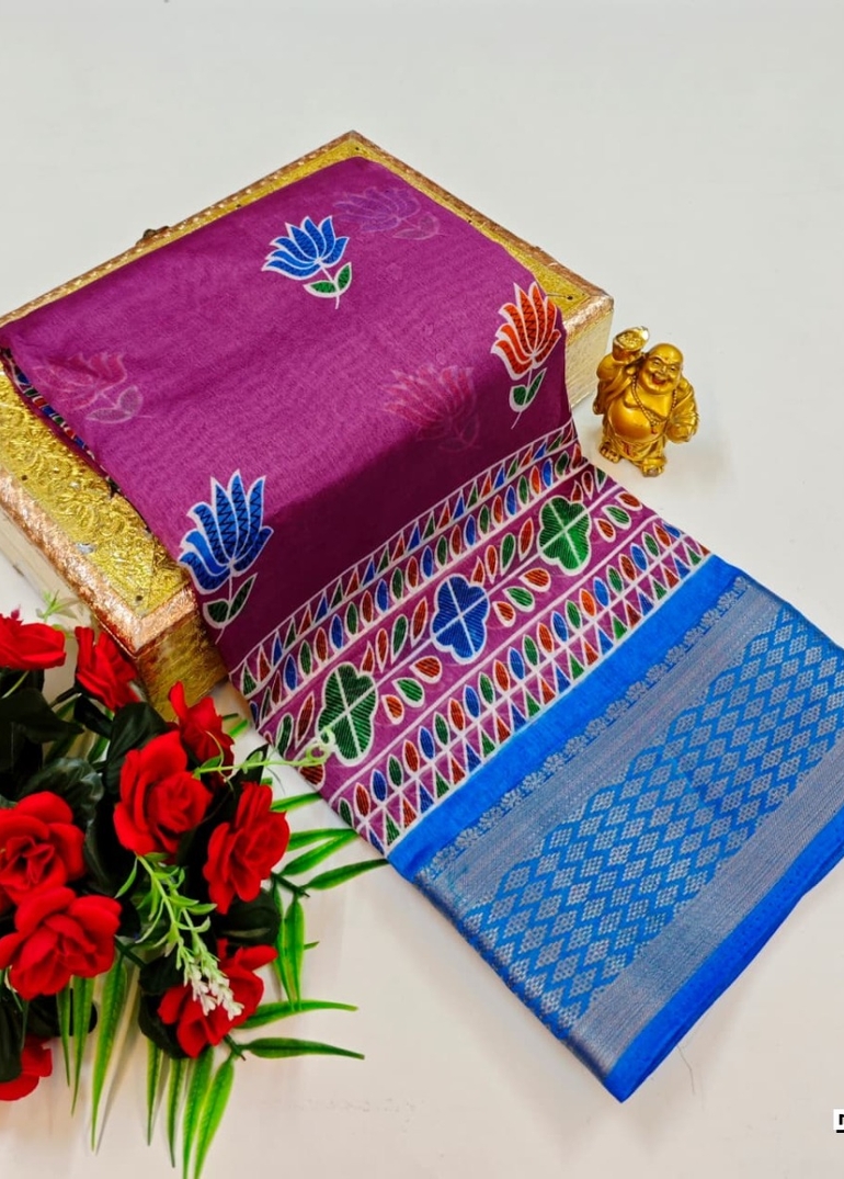 Dailywear cotton sarees premium look lightweight comfortable wear - PURPLE COLOUR