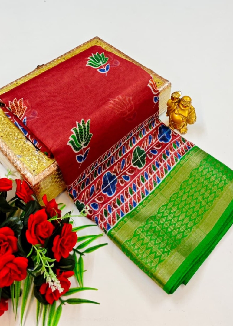 Dailywear cotton sarees premium look lightweight comfortable wear - RED (7)