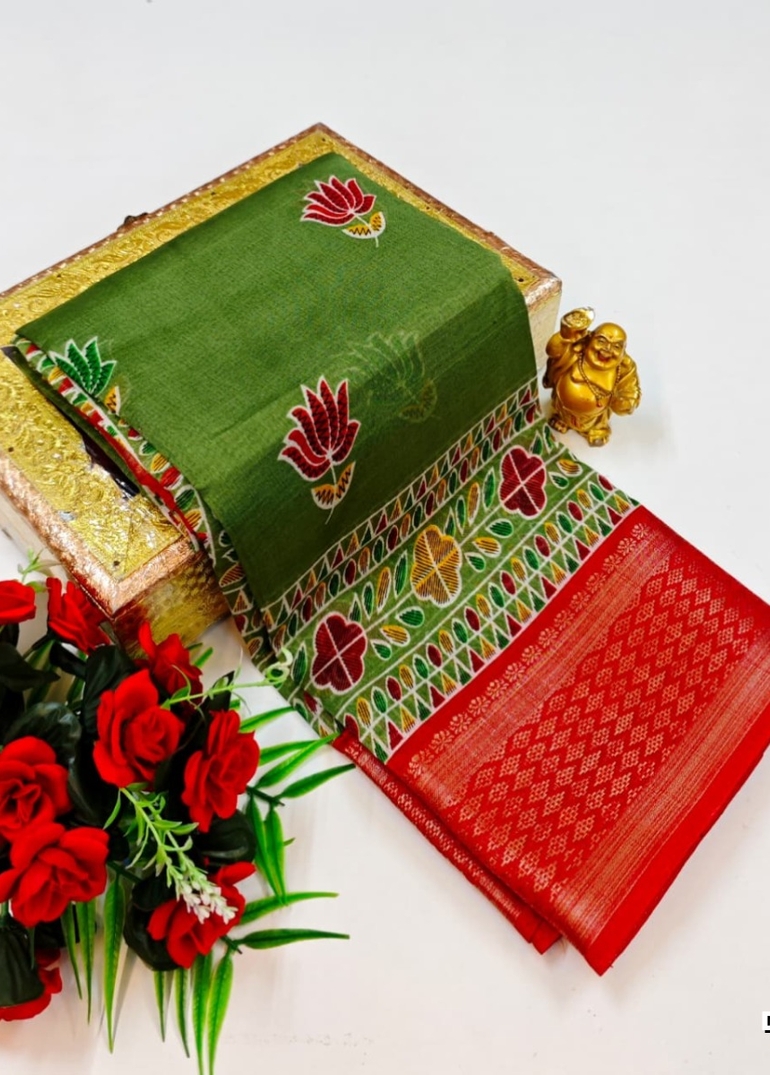 Dailywear cotton sarees premium look lightweight comfortable wear - OLIVE GREEN (5)