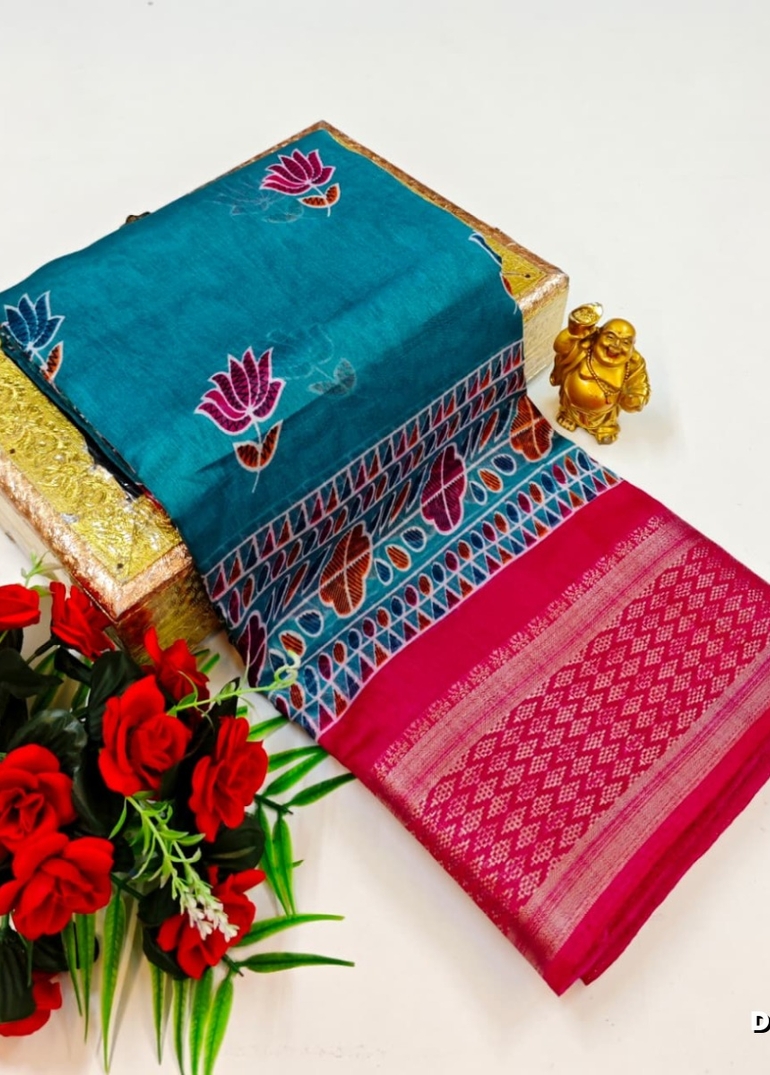 Dailywear cotton sarees premium look lightweight comfortable wear - LIGHT BLUE (1)