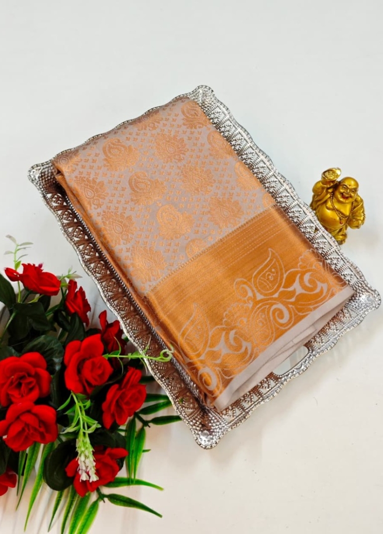 BRIDAL SILK GOLD SILVAR AND COPPER ZARI WEAVE AND WEDDING ART SILK SAREES - CHOCOLATE COLOR (9)